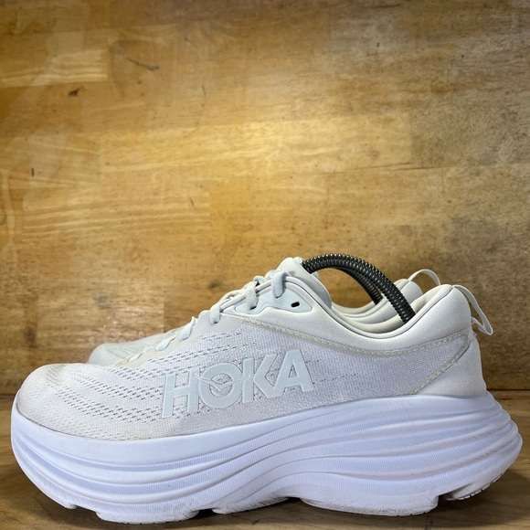 Hoka One One Bondi 8 REFLECTIVE Mens Size 10 Running Shoes Sneakers White - Picture 4 of 12